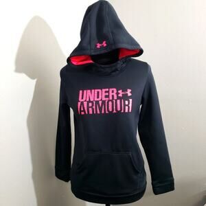 Girls black and pink Under Armour sweater with hoodie and kangaroo pocket size L